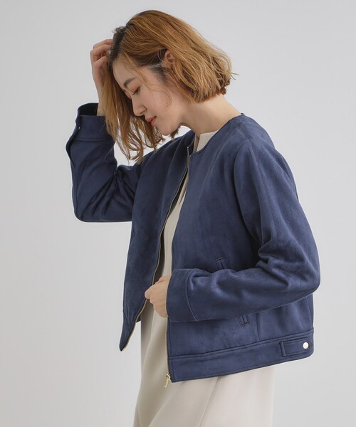 grove（グローブ）の「スエードライクノーカラージャケット（ブルゾン・レディース・アイボリー/ライトベージュ/ネイビー・02/03/01/04/05）」の13枚目の写真