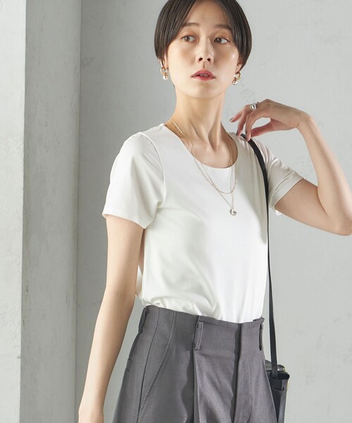 SHIPS(シップス)の「〈手洗い可能〉SORONA(R) クルーネック TEE(Tシャツ/カットソー・レディース・ブラック/オフホワイト/ライトグレー・ONE SIZE)」の2枚目の写真
