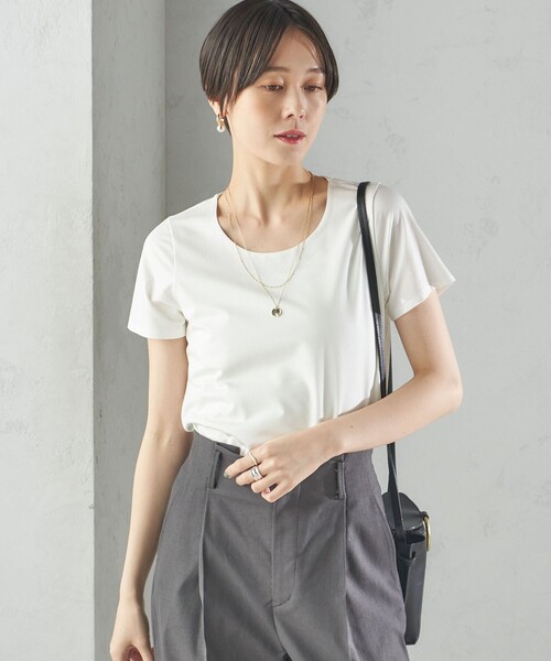 SHIPS(シップス)の「〈手洗い可能〉SORONA(R) クルーネック TEE(Tシャツ/カットソー・レディース・ブラック/オフホワイト/ライトグレー・ONE SIZE)」の12枚目の写真