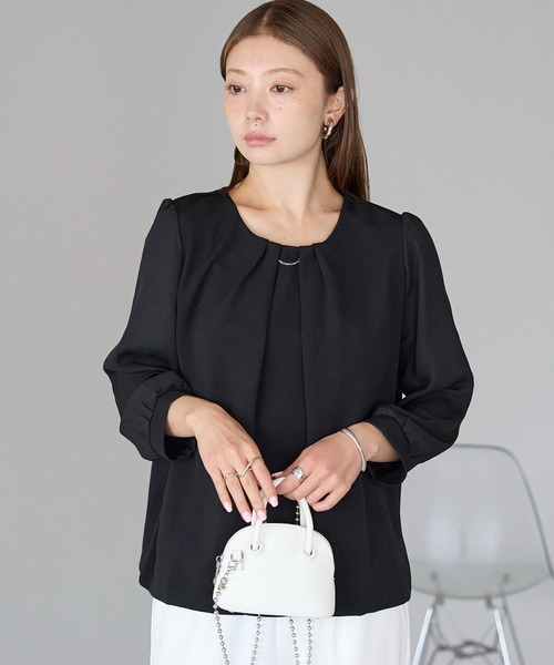 RIRIYANO(リリヤーノ)の「シアー袖ジョーゼットブラウス(ビジネスシャツ・レディース・ネイビー/ブラック/オフホワイト・SMALL/MEDIUM/XX-LARGE/X-LARGE/LARGE)」の2枚目の写真