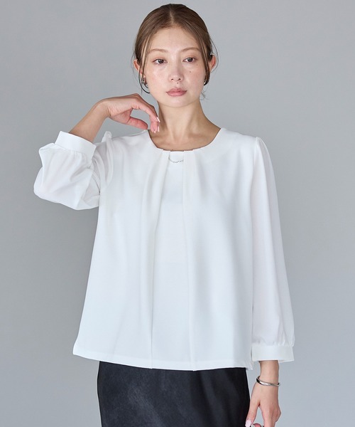 RIRIYANO(リリヤーノ)の「シアー袖ジョーゼットブラウス(ビジネスシャツ・レディース・ネイビー/ブラック/オフホワイト・SMALL/MEDIUM/XX-LARGE/X-LARGE/LARGE)」の6枚目の写真