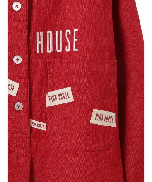 美品◆PINK HOUSE◆デニム シャツワンピース コート 織ネーム　495S ネームワッペン使いデニムワンピース（ワンピース）｜PINK HOUSE