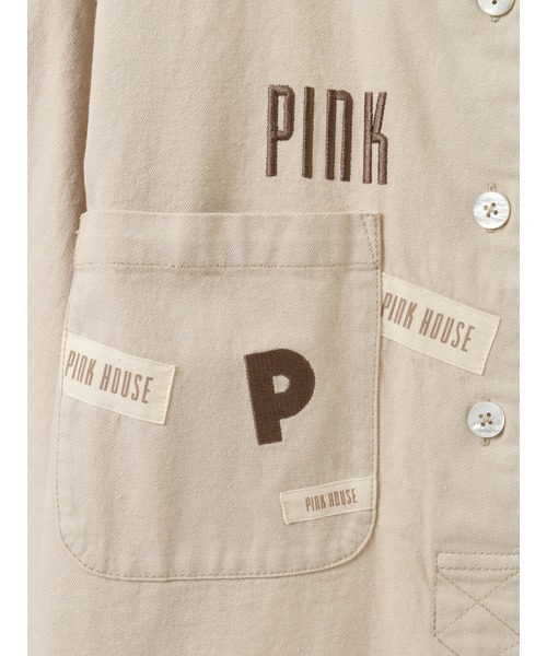 美品◆PINK HOUSE◆デニム シャツワンピース コート 織ネーム　495S ネームワッペン使いデニムワンピース（ワンピース）｜PINK HOUSE