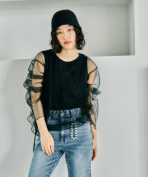 セール】チュールレイヤーギャザープルオーバー 311928（Tシャツ