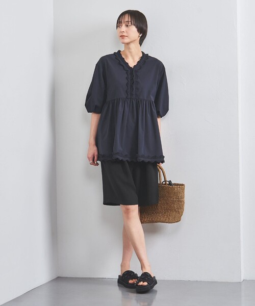 UNITED ARROWS｜タック フリルVネック ハーフスリーブ ブラウス