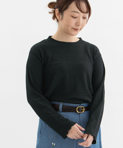 POU DOU DOU(プードゥドゥ)の「幾何学柄ふくれジャガードゆるトップス(Tシャツ/カットソー・レディース・ブラック/オフホワイト/イエロー/ライトグレー・M)」の3枚目の写真