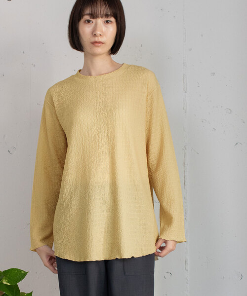 POU DOU DOU(プードゥドゥ)の「幾何学柄ふくれジャガードゆるトップス(Tシャツ/カットソー・レディース・ブラック/オフホワイト/イエロー/ライトグレー・M)」の5枚目の写真