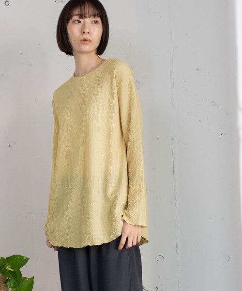 POU DOU DOU(プードゥドゥ)の「幾何学柄ふくれジャガードゆるトップス(Tシャツ/カットソー・レディース・ブラック/オフホワイト/イエロー/ライトグレー・M)」の6枚目の写真