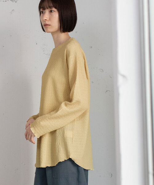 POU DOU DOU(プードゥドゥ)の「幾何学柄ふくれジャガードゆるトップス(Tシャツ/カットソー・レディース・ブラック/オフホワイト/イエロー/ライトグレー・M)」の7枚目の写真