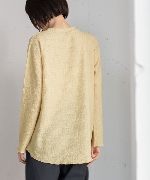 POU DOU DOU(プードゥドゥ)の「幾何学柄ふくれジャガードゆるトップス(Tシャツ/カットソー・レディース・ブラック/オフホワイト/イエロー/ライトグレー・M)」の8枚目の写真