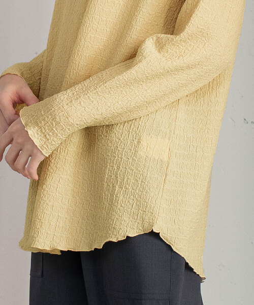 POU DOU DOU(プードゥドゥ)の「幾何学柄ふくれジャガードゆるトップス(Tシャツ/カットソー・レディース・ブラック/オフホワイト/イエロー/ライトグレー・M)」の11枚目の写真