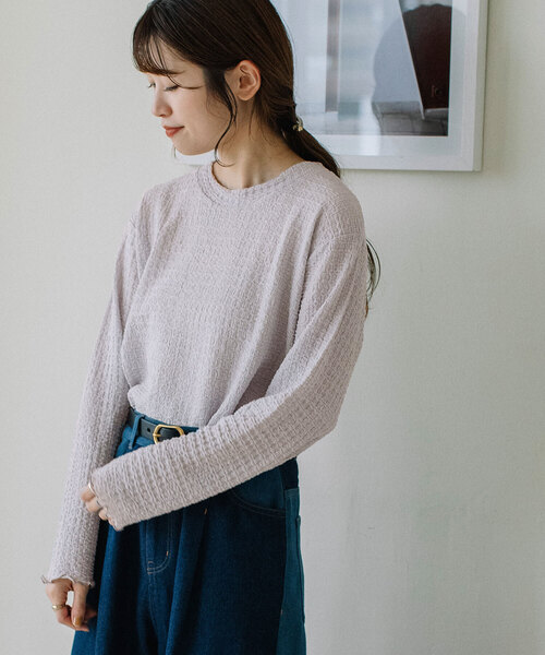 POU DOU DOU(プードゥドゥ)の「幾何学柄ふくれジャガードゆるトップス(Tシャツ/カットソー・レディース・ブラック/オフホワイト/イエロー/ライトグレー・M)」の13枚目の写真