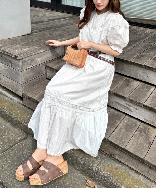 Loueme(ルエム)の「フラワー刺繍スカラップレーススカート(スカート・レディース・アイボリー/ブラック/ホワイト・FREE)」の6枚目の写真