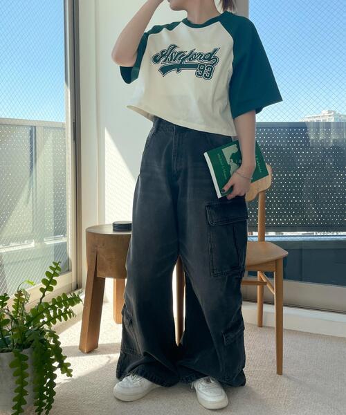 WEGO(ウィゴー)の「WEGO/ラグランショートT(Tシャツ/カットソー・レディース・ブラック/グリーン・MEDIUM/SMALL)」の3枚目の写真