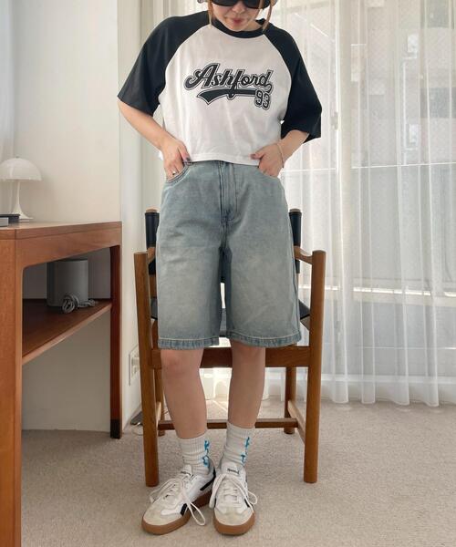 WEGO(ウィゴー)の「WEGO/ラグランショートT(Tシャツ/カットソー・レディース・ブラック/グリーン・MEDIUM/SMALL)」の4枚目の写真