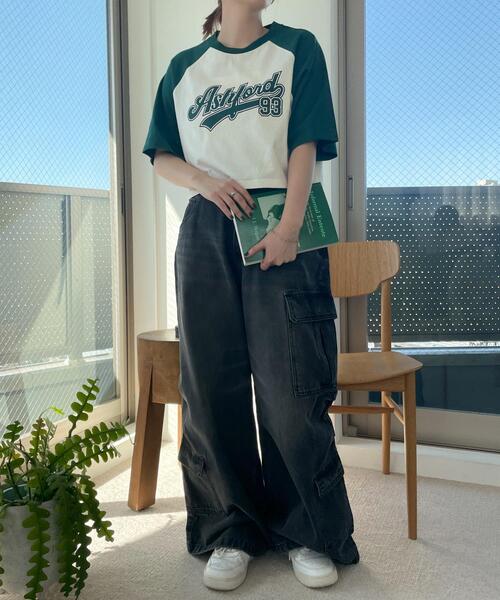 WEGO(ウィゴー)の「WEGO/ラグランショートT(Tシャツ/カットソー・レディース・ブラック/グリーン・MEDIUM/SMALL)」の8枚目の写真