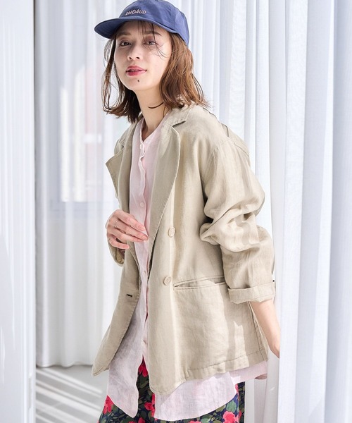 studio CLIP(スタディオクリップ)の「【リネン100%】ダブルジャケット(テーラードジャケット・レディース・ブラック/ライトグレー・FREE)」の5枚目の写真