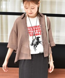 〈手洗い可能〉麻調 メッシュ 半袖 ビッグ シャツ