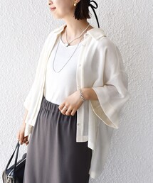 〈手洗い可能〉麻調 メッシュ 半袖 ビッグ シャツ