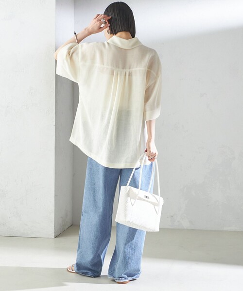 手洗い可能〉麻調 メッシュ 半袖 ビッグ シャツ（シャツ