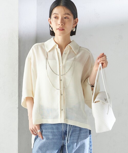 SHIPS(シップス)の「〈手洗い可能〉麻調 メッシュ 半袖 ビッグ シャツ(シャツ/ブラウス・レディース・ブラック/ベージュ/オフホワイト/ブラウン・ONE SIZE)」の19枚目の写真