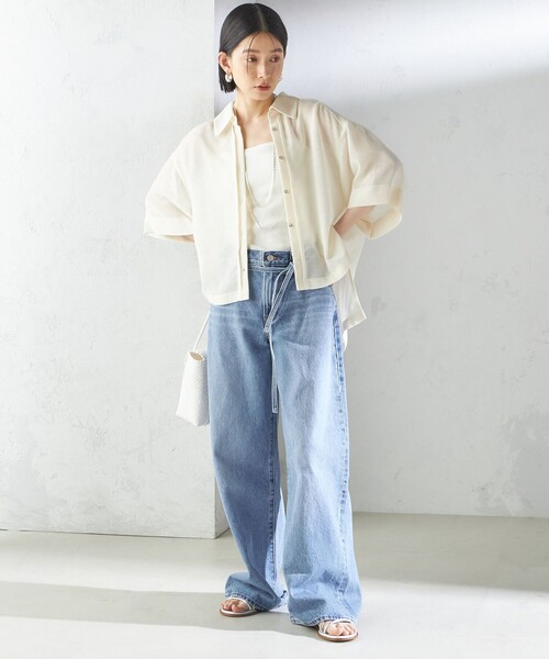 【新品】SHIPS　麻調メッシュ半袖ビッグシャツ　オフホワイト 手洗い可能〉麻調 メッシュ 半袖 ビッグ シャツ（シャツ
