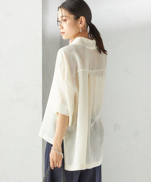 【新品】SHIPS　麻調メッシュ半袖ビッグシャツ　オフホワイト シップス SHIPS 〈手洗い可能〉麻調 メッシュ 半袖 ビッグ