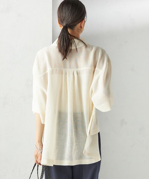 【新品】SHIPS　麻調メッシュ半袖ビッグシャツ　オフホワイト セール】〈手洗い可能〉麻調 メッシュ 半袖 ビッグ シャツ（シャツ