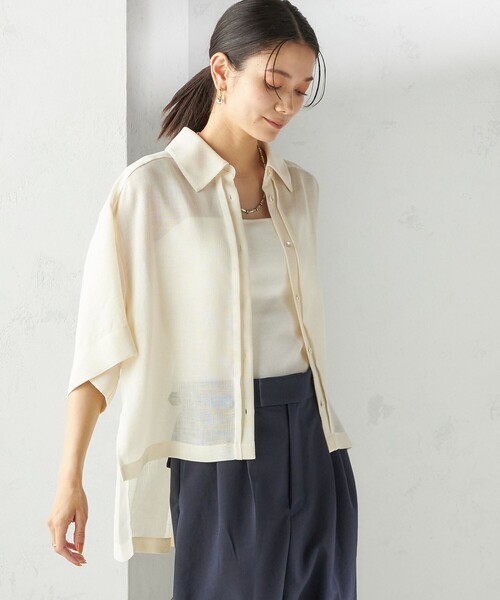 SHIPS for women / シップスウィメン 〈手洗い可能〉麻調 メッシュ 半袖 ビッグ シャツ 手洗い可能〉麻調 メッシュ 半袖 ビッグ シャツ（シャツ