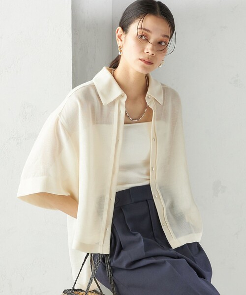 SHIPS(シップス)の「〈手洗い可能〉麻調 メッシュ 半袖 ビッグ シャツ(シャツ/ブラウス・レディース・ブラック/ベージュ/オフホワイト/ブラウン・ONE SIZE)」の14枚目の写真