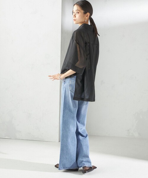 〈手洗い可能〉麻調 メッシュ 半袖 ビッグ シャツ 手洗い可能〉麻調 メッシュ 半袖 ビッグ シャツ（シャツ