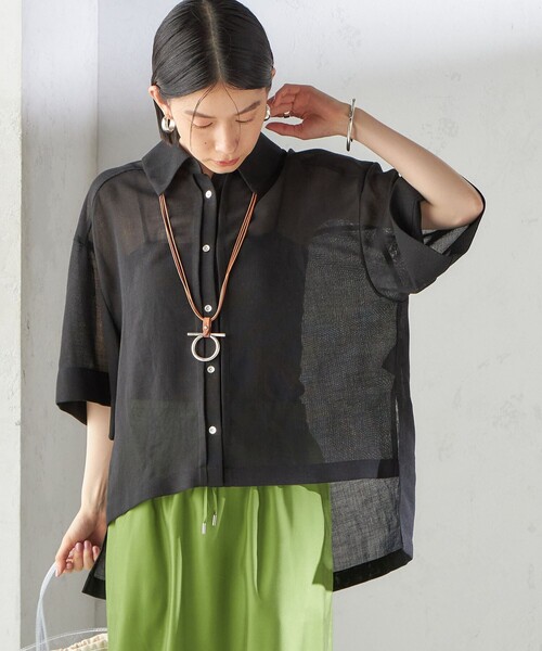 ＼半額SALE／ 手洗い可能〉麻調 メッシュ シャツ（シャツ ビッグ 半袖 リール