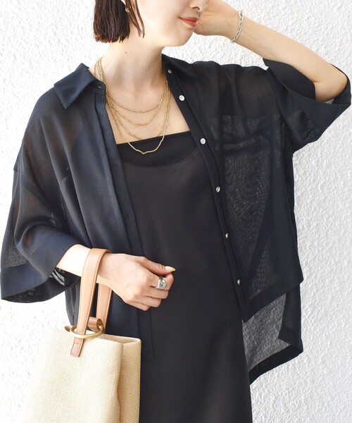 手洗い可能〉麻調 メッシュ 半袖 ビッグ シャツ（シャツ