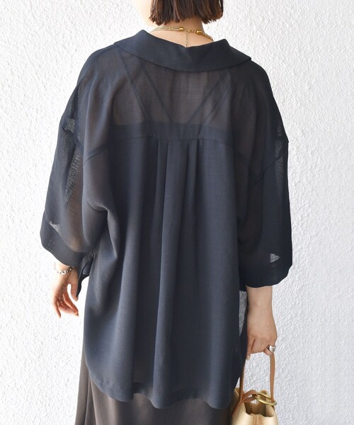 【シップス　ウィメン】〈手洗い可能〉麻調 メッシュ 半袖 ビッグ シャツ 手洗い可能〉麻調 メッシュ 半袖 ビッグ シャツ（シャツ