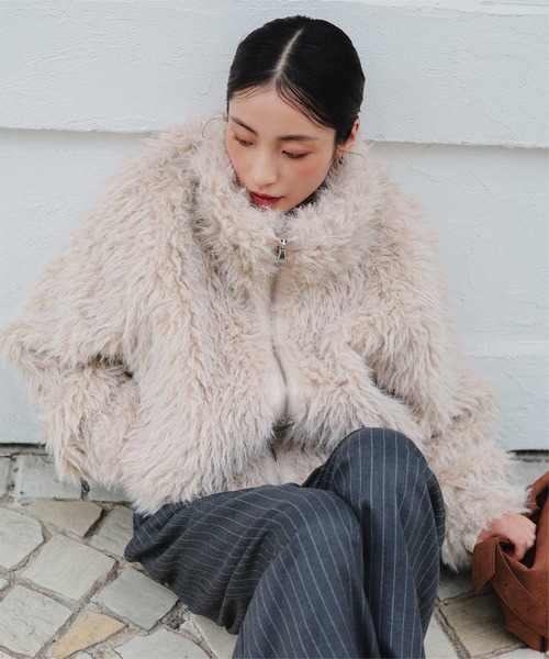 ミックスシープファースタンドブルゾン ファー ミックスシープファースタンドブルゾン（ブルゾン）｜miette（ミエット