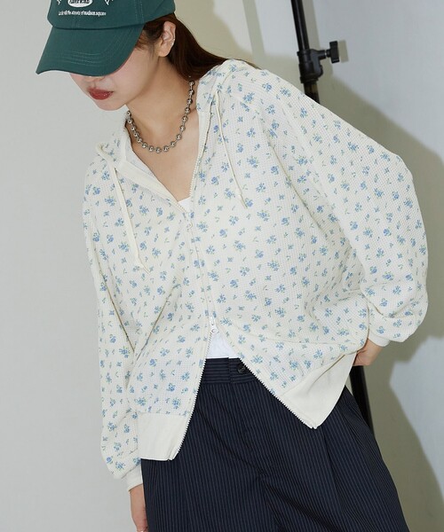 パーカー JEMORGAN/ジェーイーモーガン ワッフル 花柄 ダブルジップ パーカー　限定展開 レディース セール】JEMORGAN ワッフル花柄ZIPパーカ（パーカー）｜JEMORGAN