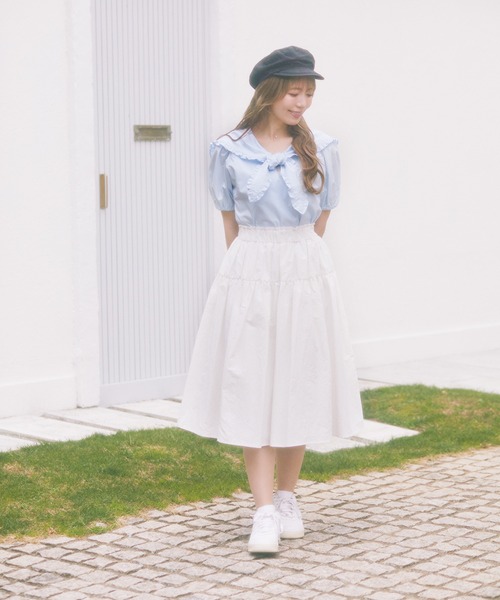 Areeam（アリーム）の「タフタギャザースカート（スカート・レディース・オフホワイト/ブルー・FREE）」の5枚目の写真