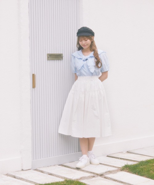 Areeam（アリーム）の「タフタギャザースカート（スカート・レディース・オフホワイト/ブルー・FREE）」の6枚目の写真