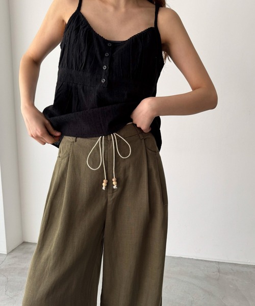 タグ付 CANAL JEAN 24SS El mar リネンタックパンツ 黒 S セール】El mar テンセルリネンタックカーブパンツ（その他