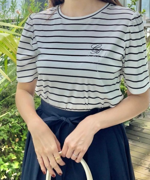 couture brooch（クチュールブローチ）の「【接触冷感・UV・マシンウォッシャブル】60CBロゴT（Tシャツ/カットソー・レディース・ブラック/サックスブルー/ブラック系2/オフホワイト・38/36/42/40）」の8枚目の写真