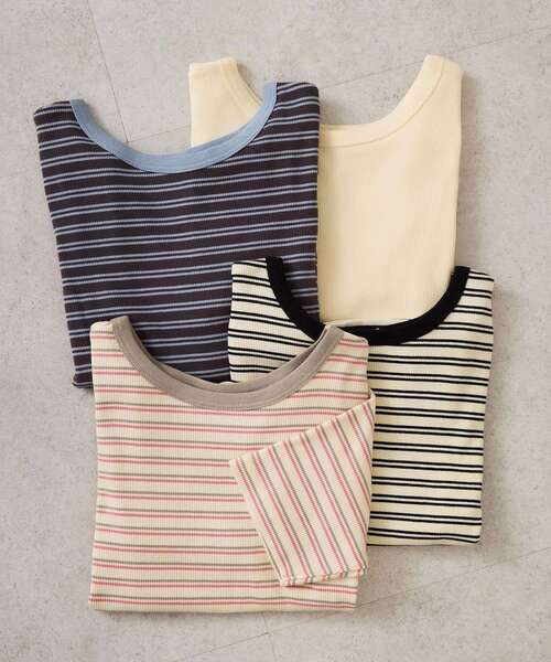 AMERICAN HOLIC（アメリカンホリック）の「リブ 5分袖トップス（Tシャツ/カットソー・レディース・ブラック/チャコールグレー/オフホワイト/ピンク・L/M）」の6枚目の写真