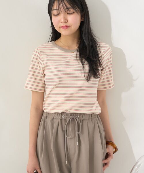 AMERICAN HOLIC（アメリカンホリック）の「リブ 5分袖トップス（Tシャツ/カットソー・レディース・ブラック/チャコールグレー/オフホワイト/ピンク・L/M）」の8枚目の写真