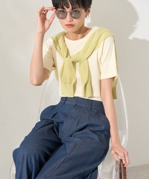 AMERICAN HOLIC（アメリカンホリック）の「リブ 5分袖トップス（Tシャツ/カットソー・レディース・ブラック/チャコールグレー/オフホワイト/ピンク・L/M）」の13枚目の写真