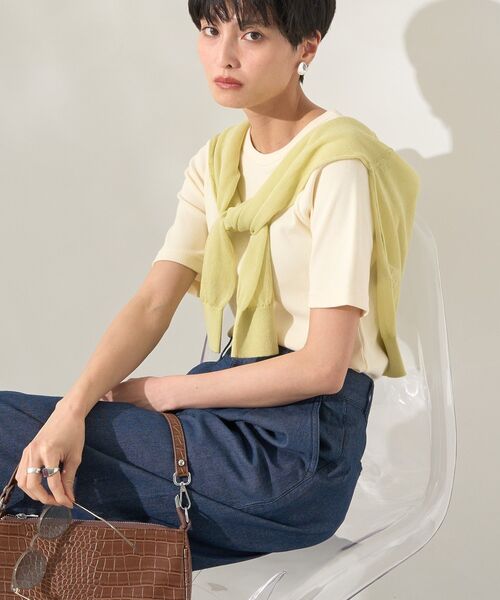 AMERICAN HOLIC（アメリカンホリック）の「リブ 5分袖トップス（Tシャツ/カットソー・レディース・ブラック/チャコールグレー/オフホワイト/ピンク・L/M）」の14枚目の写真