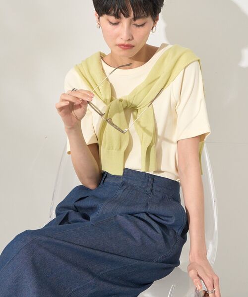 AMERICAN HOLIC（アメリカンホリック）の「リブ 5分袖トップス（Tシャツ/カットソー・レディース・ブラック/チャコールグレー/オフホワイト/ピンク・L/M）」の2枚目の写真