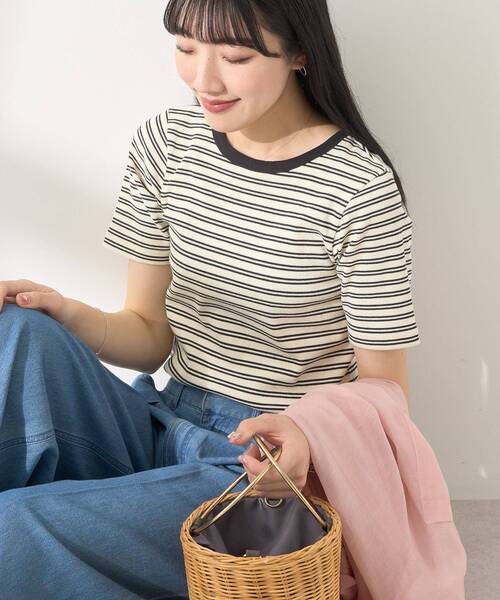 AMERICAN HOLIC（アメリカンホリック）の「リブ 5分袖トップス（Tシャツ/カットソー・レディース・ブラック/チャコールグレー/オフホワイト/ピンク・L/M）」の5枚目の写真