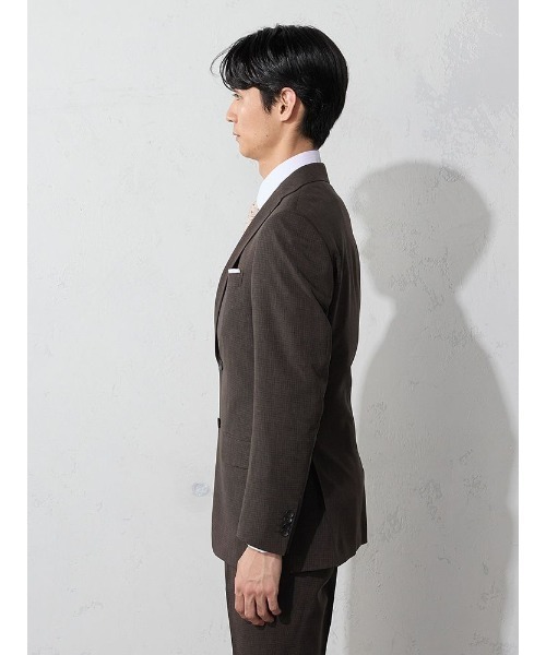 極美品　パーフェクトスーツファクトリー　ギンガムチェック　ブラウン　ネイビー セール】【上下洗える/高通気】WEB限定スーツ 4WAYストレッチ