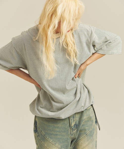 Healthknit(ヘルスニット)の「Healthknit NARROW BORDER JERSEY WIDE CREW NECK S/S TEE(Tシャツ/カットソー・メンズ・その他2/その他1・M/L/XL)」の3枚目の写真