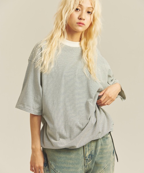 Healthknit(ヘルスニット)の「Healthknit NARROW BORDER JERSEY WIDE CREW NECK S/S TEE(Tシャツ/カットソー・メンズ・その他2/その他1・M/L/XL)」の4枚目の写真