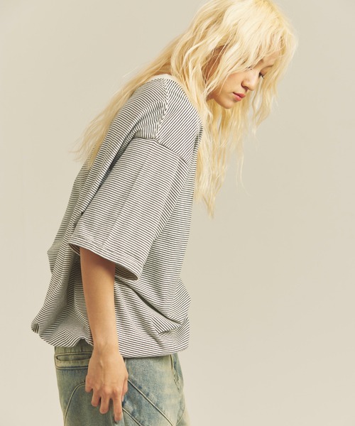 Healthknit(ヘルスニット)の「Healthknit NARROW BORDER JERSEY WIDE CREW NECK S/S TEE(Tシャツ/カットソー・メンズ・その他2/その他1・M/L/XL)」の6枚目の写真